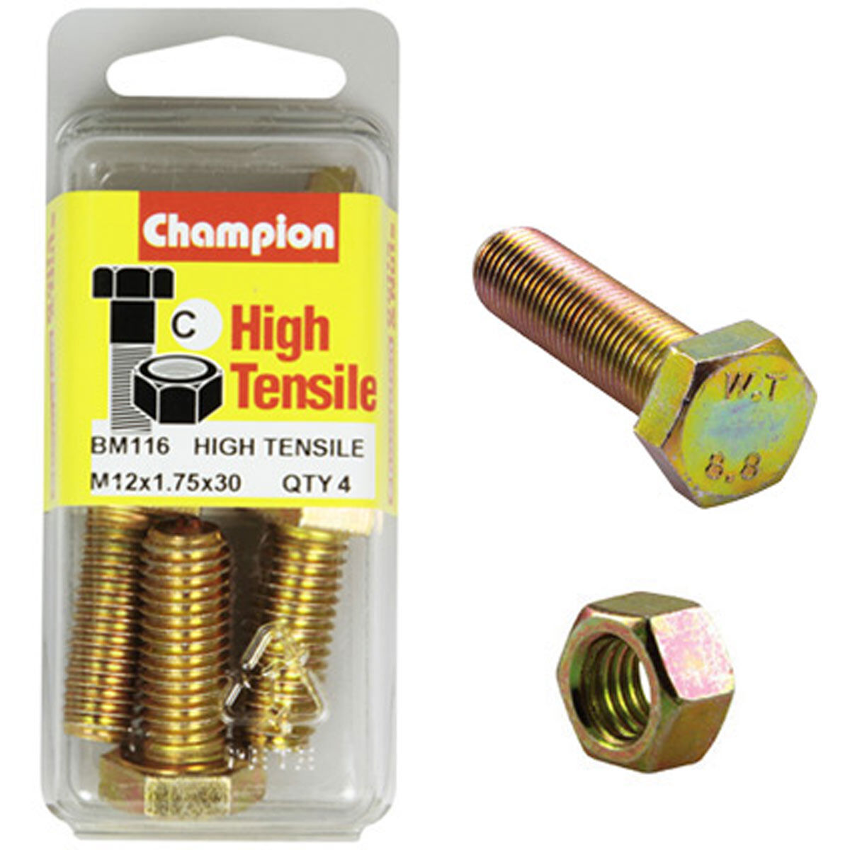 Champion High Tensile Bolts and Nuts BM116, M12x1.75 x 30mm, , scanz_hi-res