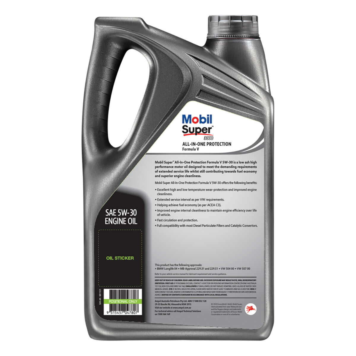 Mobil Super 3000 Formula V Engine Oil 5W-30 5 Litre, , scanz_hi-res