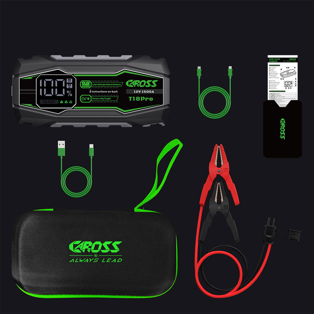 CAROSS T18Pro 12V 1500A Compact Smart Lithium Jump Starter With Built-in 3 Mode Light, , scanz_hi-res