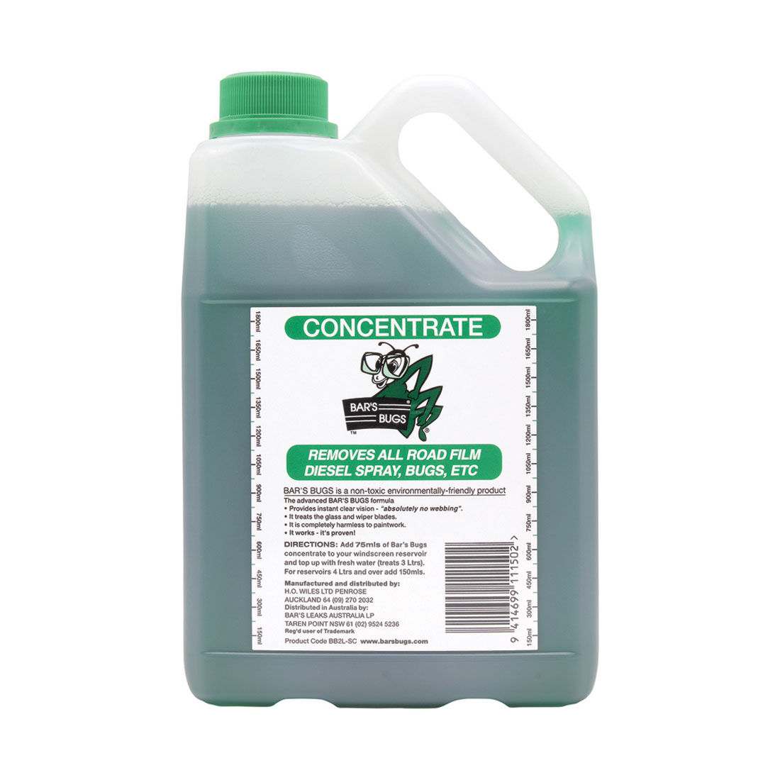 Bar's Bugs Windscreen Cleaner Concentrate 2 Litre, , scanz_hi-res