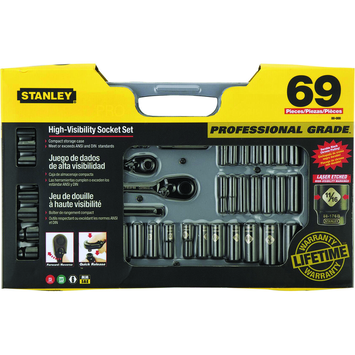 Stanley Socket Set 1/4" & 3/8" Drive Metric/SAE 69 Piece, , scanz_hi-res