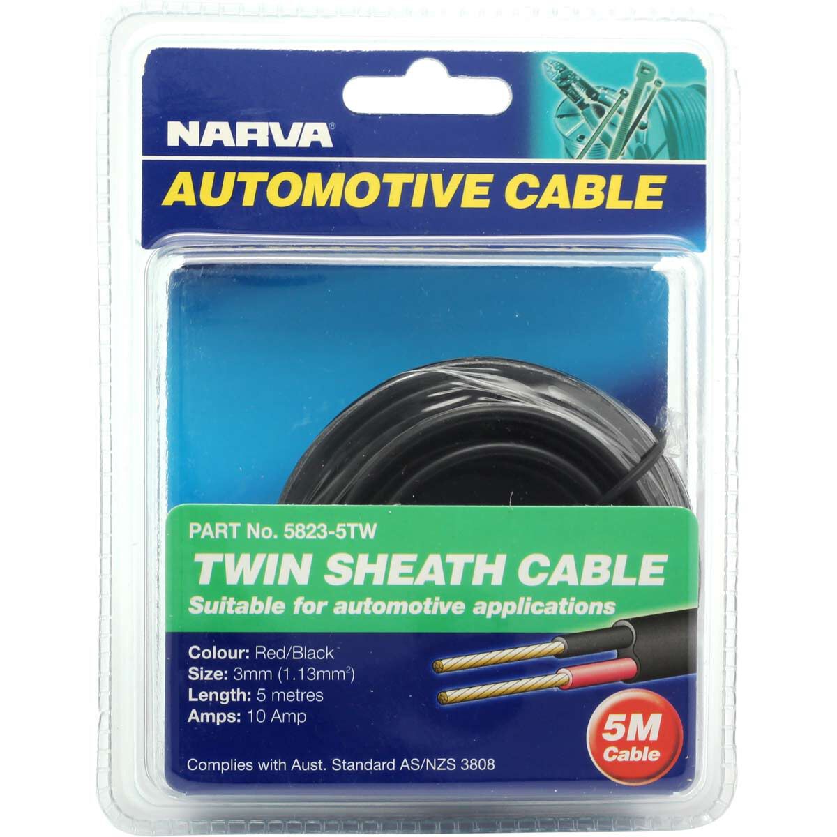 Narva Automotive Cable Twin Sheath 5 Metres 10 AMP 3mm, , scanz_hi-res