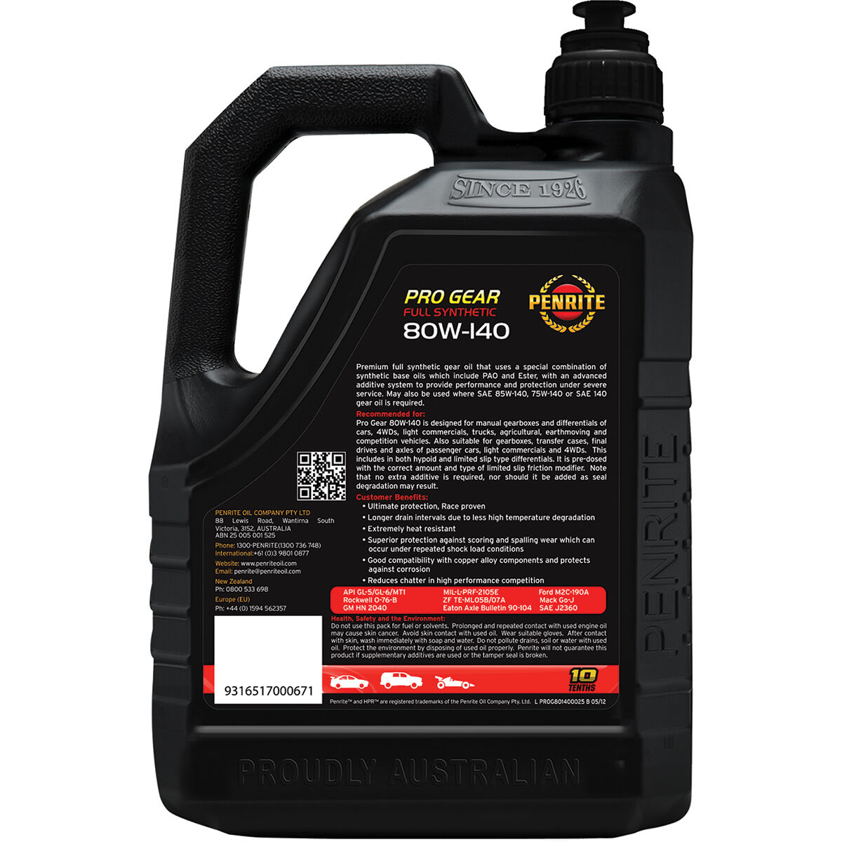 Penrite Pro Gear Oil - 80W-140 2.5 Litre, , scanz_hi-res