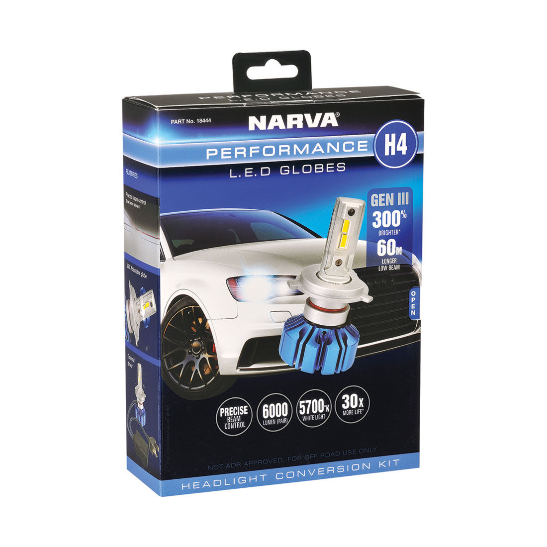 Narva Gen III LED Headlight Globes - H4, 12/24V, , scanz_hi-res
