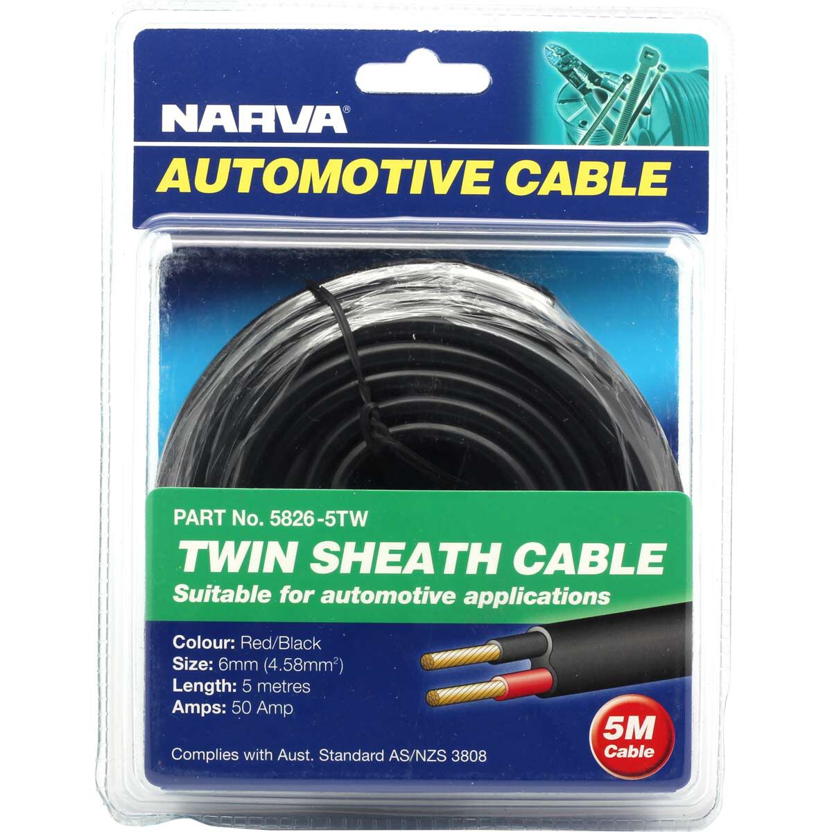 Narva Automotive Cable Twin Sheath 5 Metres 50 AMP, , scanz_hi-res