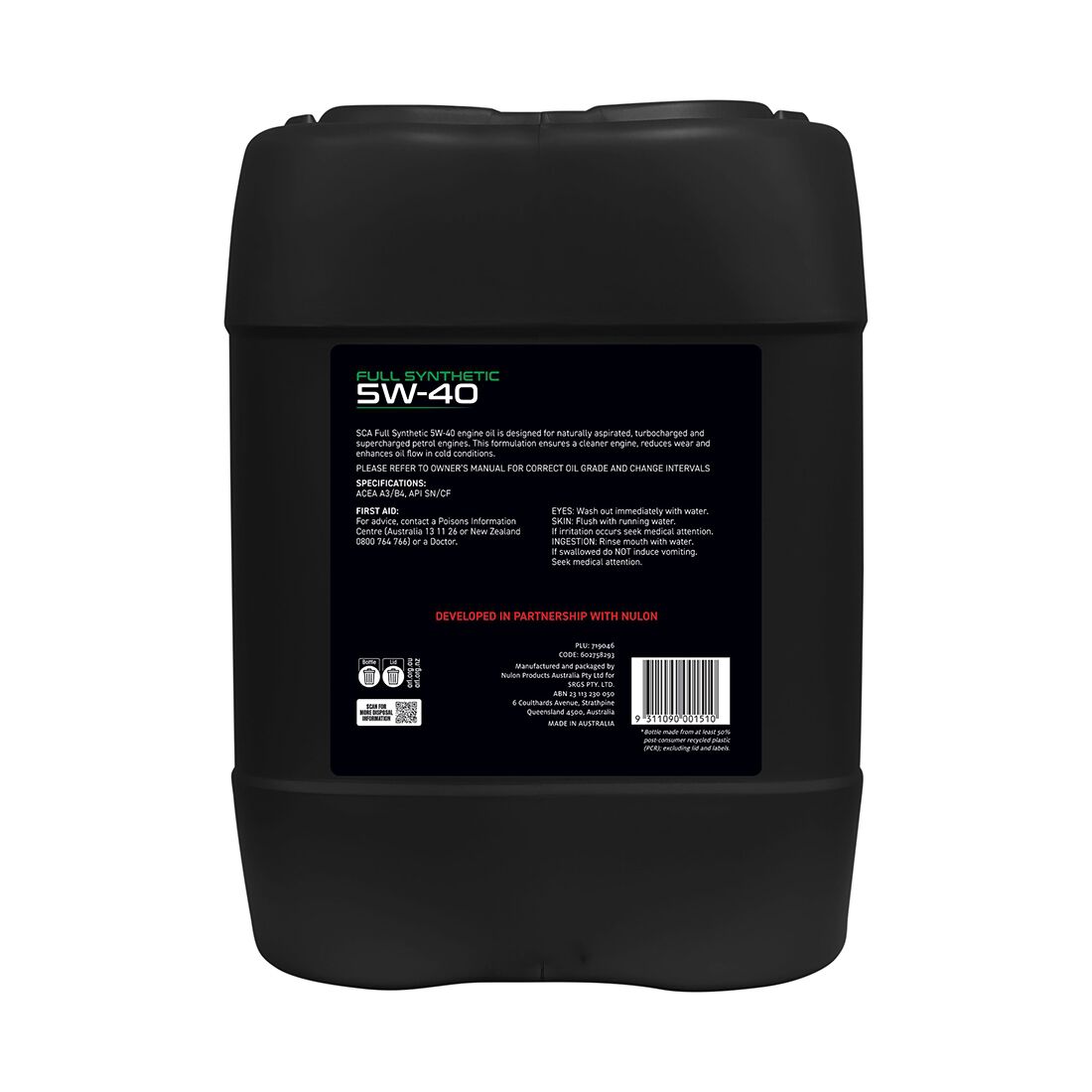 SCA Full Synthetic Engine Oil 5W-40 A3/B4 20 Litre, , scanz_hi-res