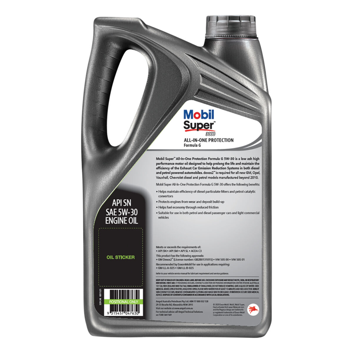 Mobil Super 3000 Formula G Engine Oil 5W-30 5 Litre, , scanz_hi-res