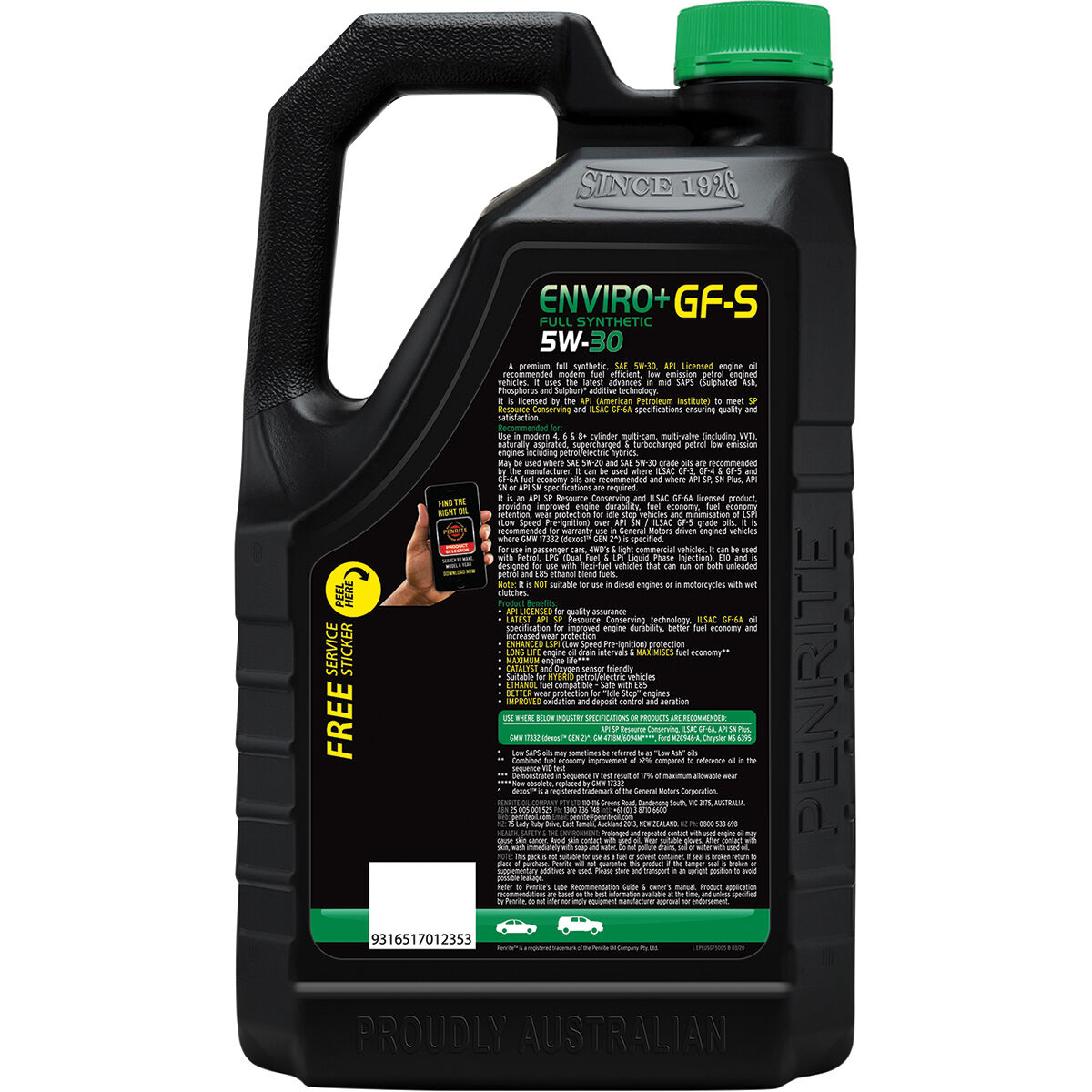 Penrite Enviro+ GF-S Engine Oil - 5W-30 5 Litre, , scanz_hi-res