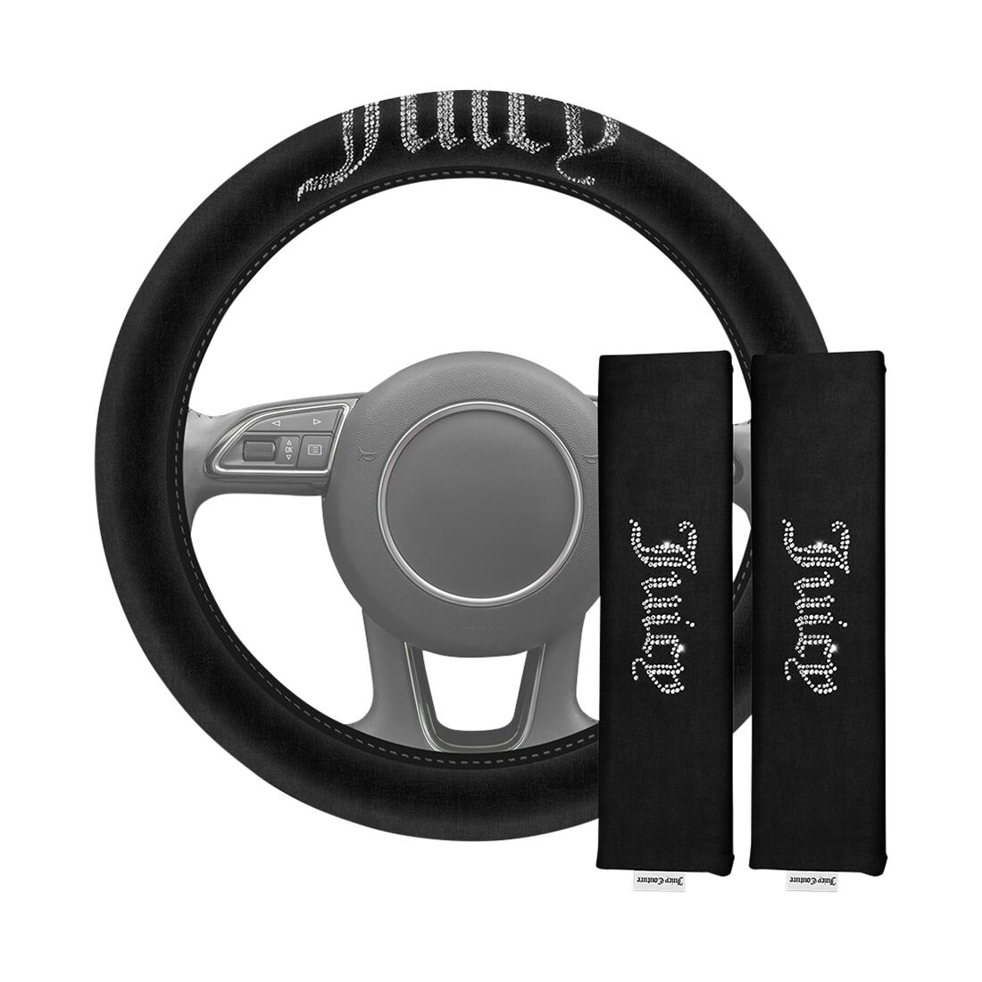 Juicy Couture Big Bling Steering Wheel Cover & Seat Belt Comforters Combo - Black, , scanz_hi-res