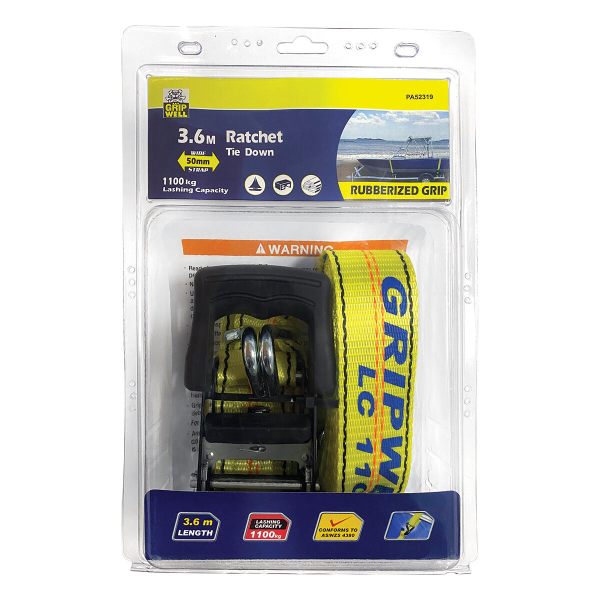 Gripwell Ratchet Tie Down Rubber Grip 3.6m x 50mm, , scanz_hi-res