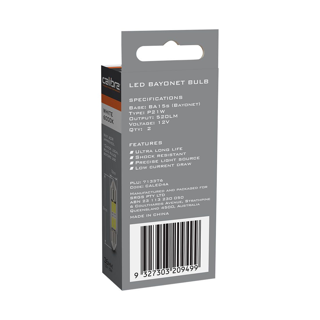 Calibre Automotive Globes - LED White Bayonet, 12V, 21W, BA15S, , scanz_hi-res