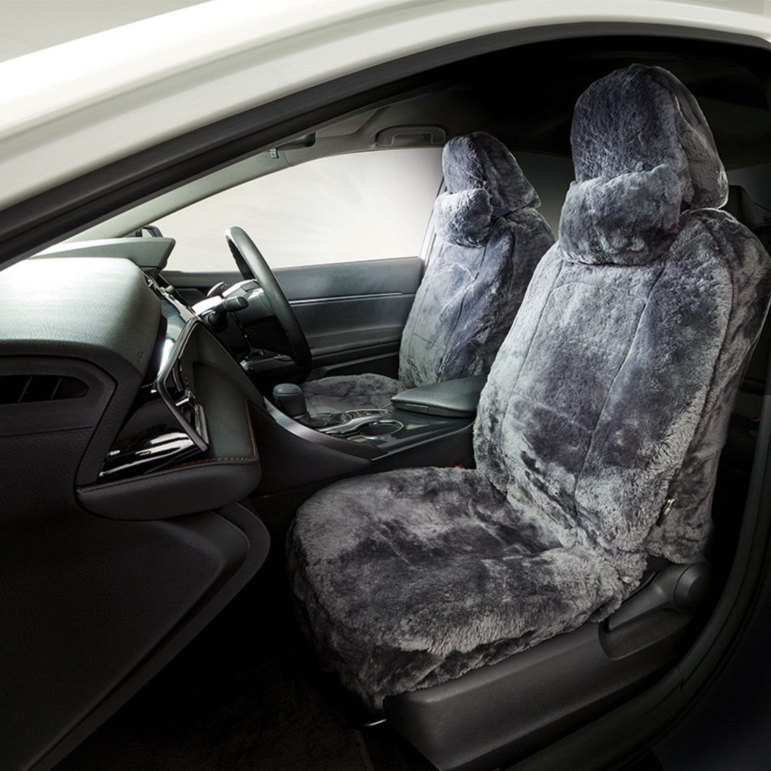 Platinum CLOUDLUX Sheepskin Seat Covers - Slate Adjustable Headrests Size 30 Front Pair Airbag Compatible, , scanz_hi-res