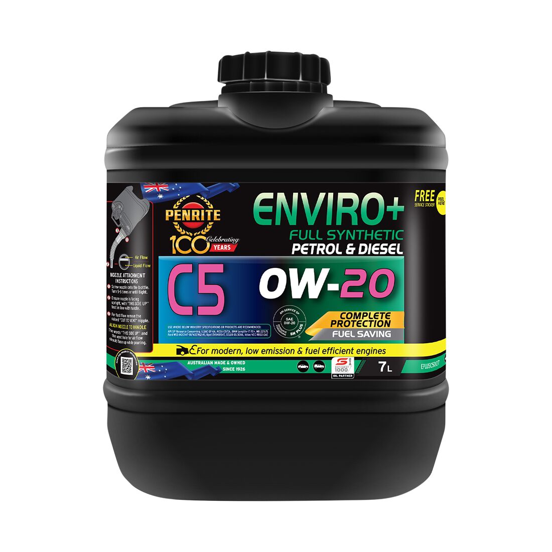 Penrite Enviro+ C5 Engine Oil - 0W-20 7 Litre, , scanz_hi-res
