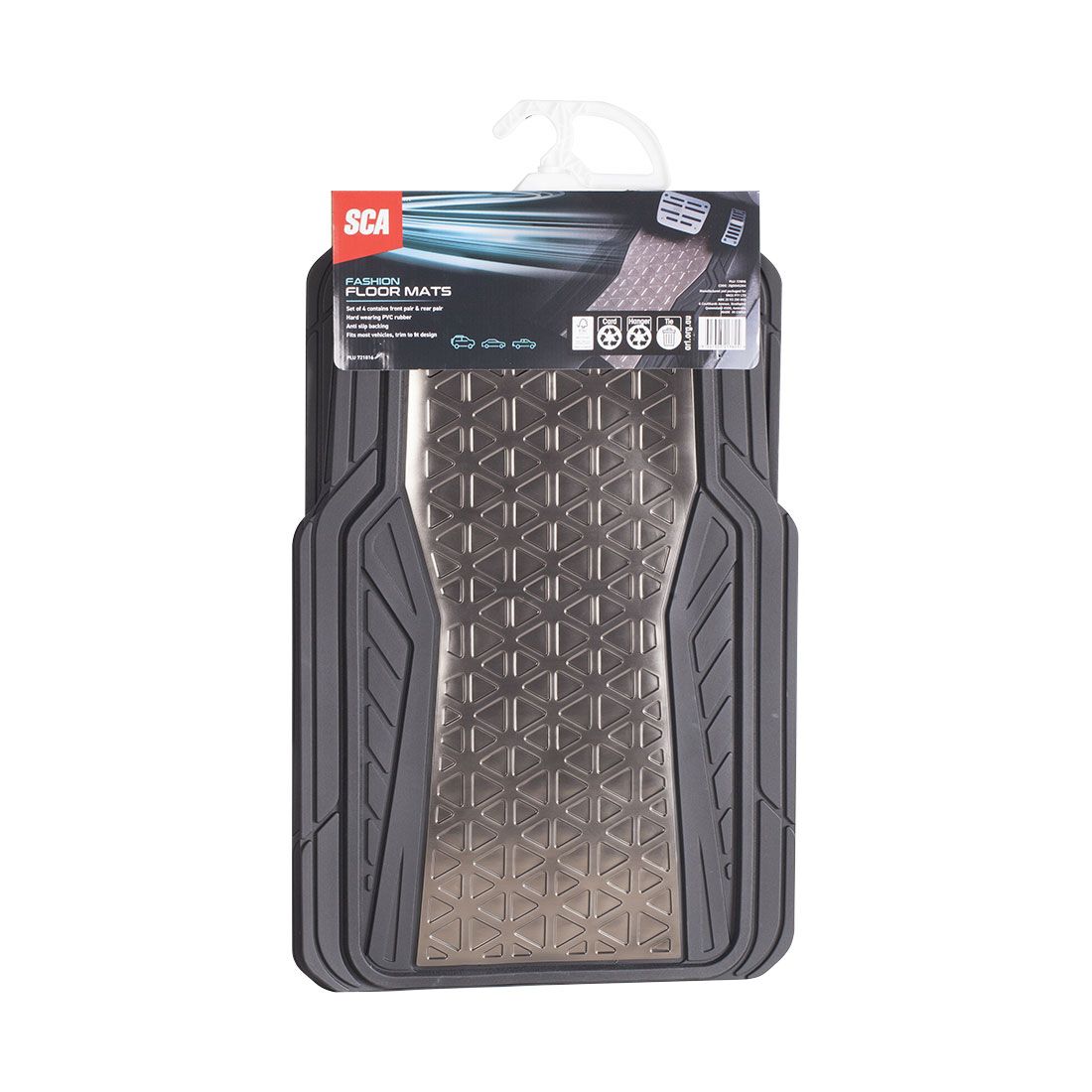 SCA Floor Mats PVC Rubber Pattern Gunmetal Set of 4, , scanz_hi-res
