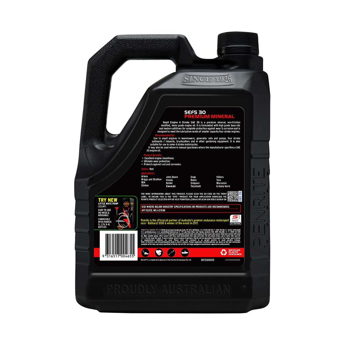 Penrite Small Engine 4 Stroke Engine Oil - SAE30 2.5 Litre, , scanz_hi-res