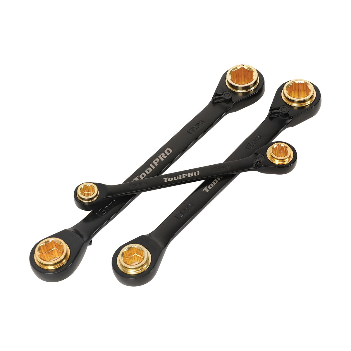 ToolPRO 3pc 4-in-1 Anti Slip Revisible Ratcheting Wrench Set, , scanz_hi-res