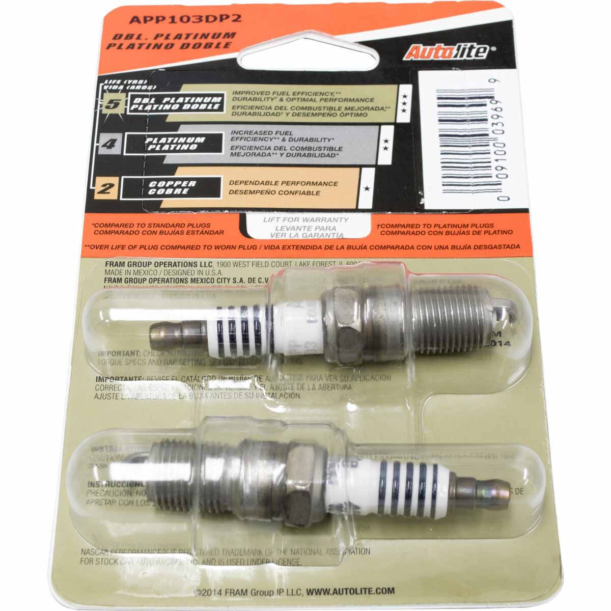 Autolite Double Platinum Spark Plug APP103DP2 2 Pack, , scanz_hi-res