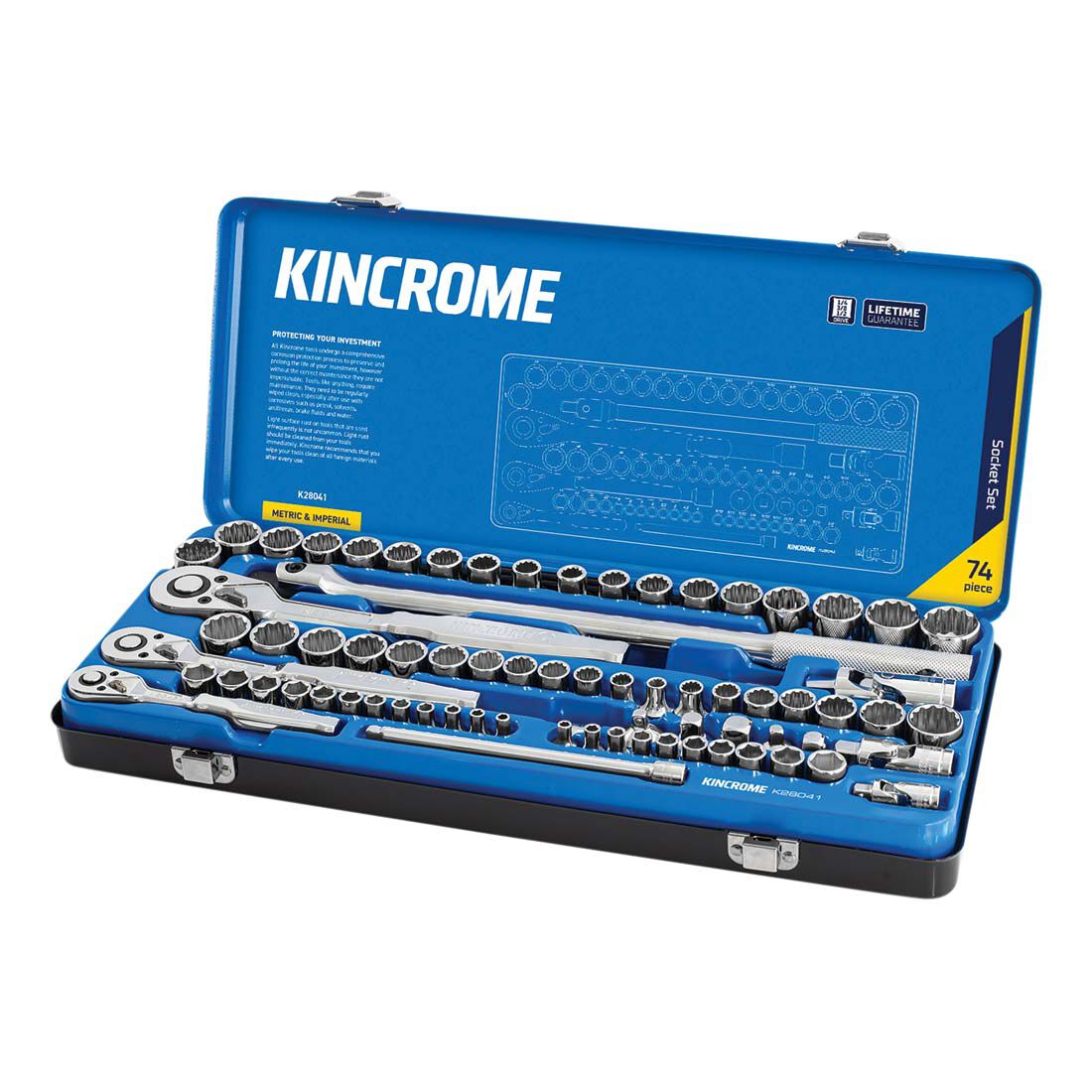 Kincrome Socket Set 1/4 3/8 & 1/2" Drive Metric & Imperial 74 Piece, , scanz_hi-res