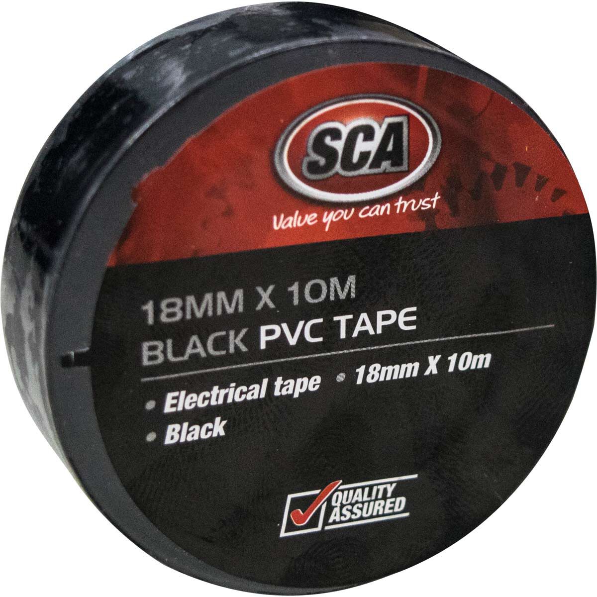 SCA PVC Electrical Tape - Black, 18mm x 10m, Black, scanz_hi-res