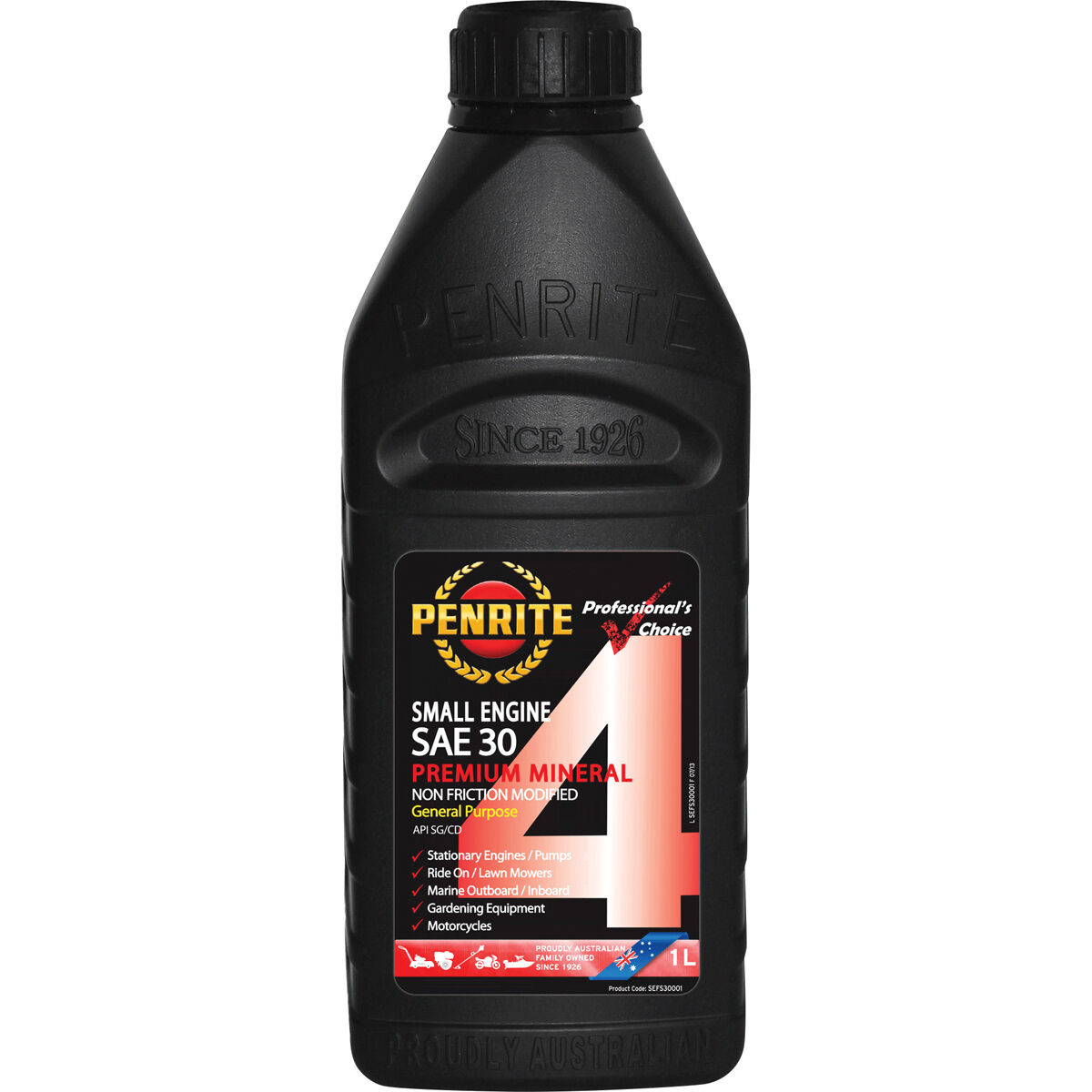 Penrite Small Engine 4 Stroke Engine Oil - SAE30 1 Litre, , scanz_hi-res