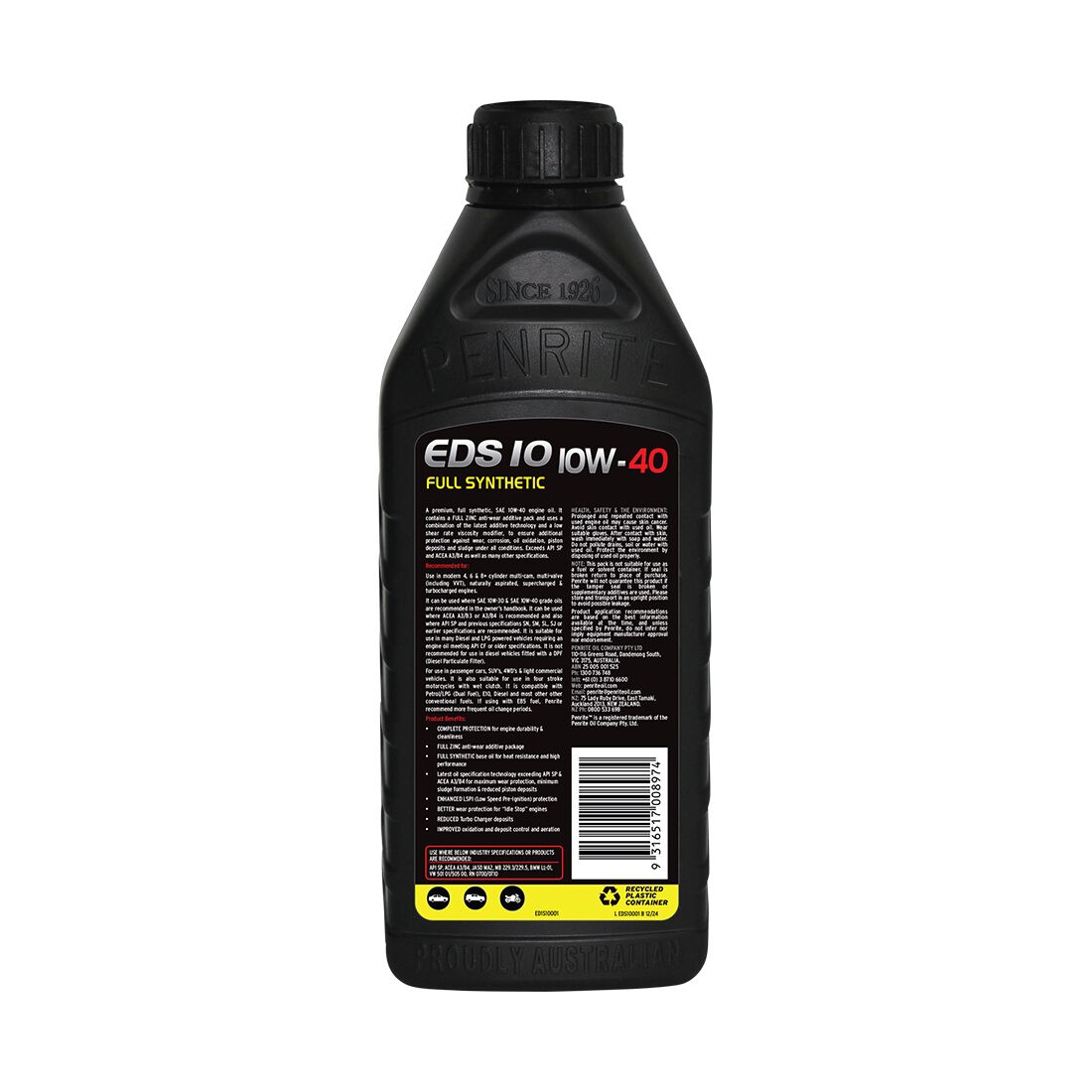 Penrite Full Synthetic Everyday Engine Oil - 10W-40 1 Litre, , scanz_hi-res