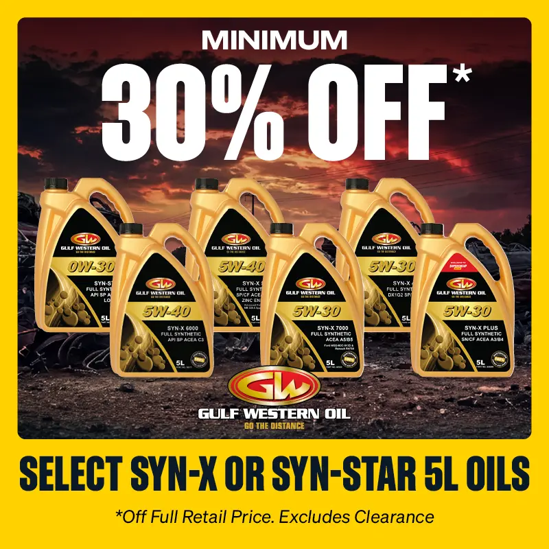 Minimum 30% OFF select SYN-X or SYN-STAR 5L Oils
