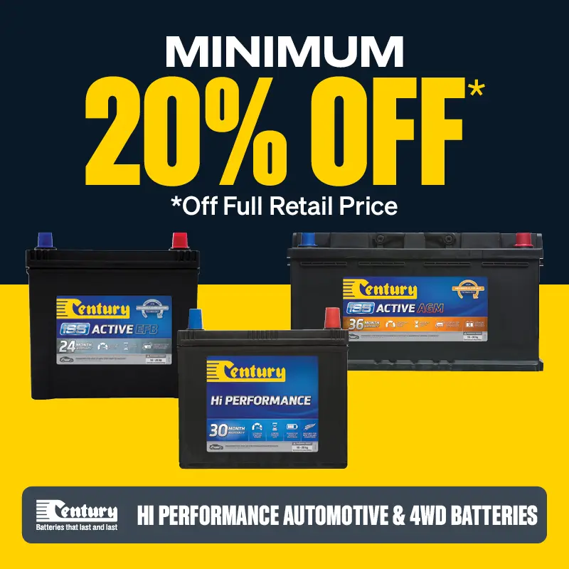 Minimum 20% OFF Century Automotive & 4WD Batteries