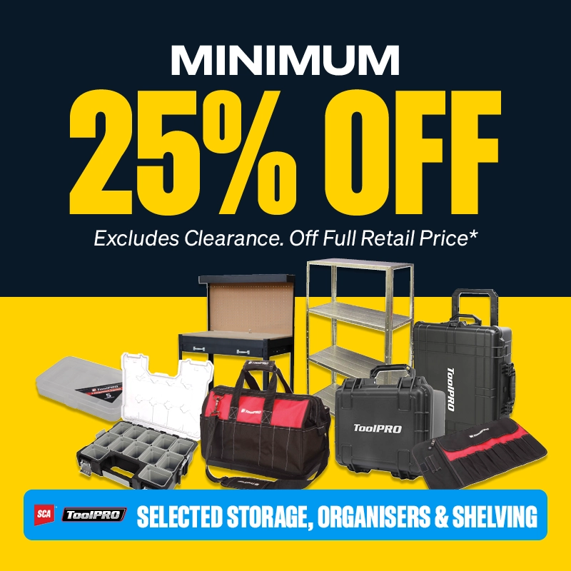 Min 25% OFF selected storage & organisers (SCA & Toolpro)